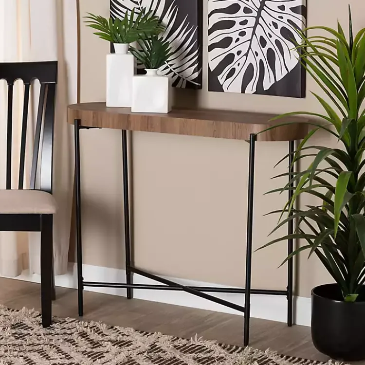 Kirklands Home Oval Light Wood X Base Console Table Brown Clearance