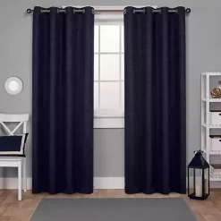 Kirklands Home Oxford Navy Thermal Curtain Panel Set, 84 in. Blue Outlet