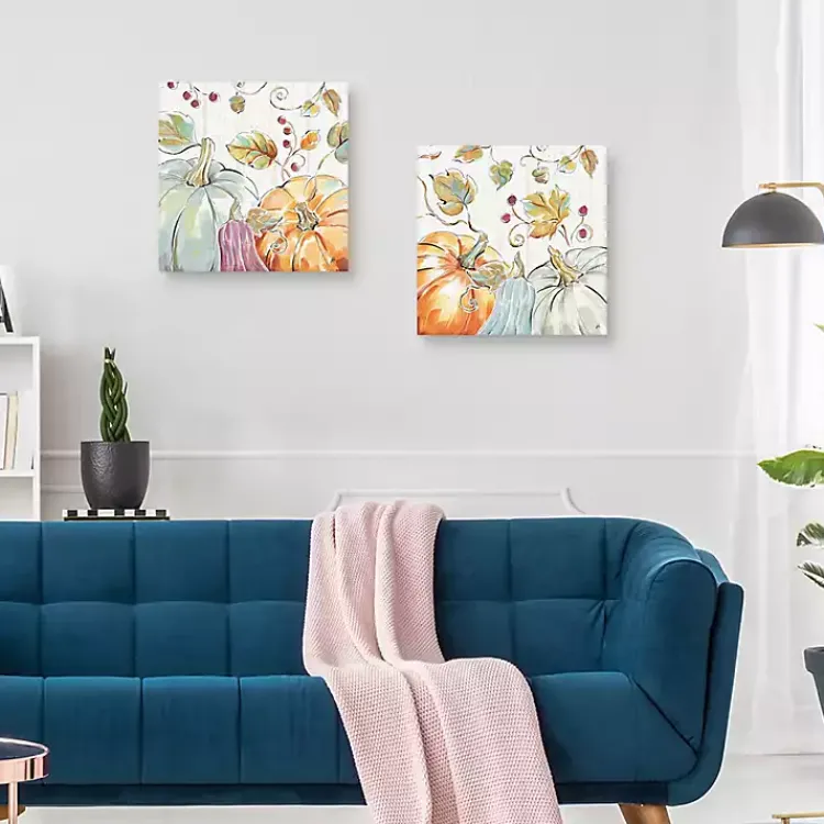 Fall>Kirklands Home Pastel Pumpkins Canvas Art Prints, Set of 2
