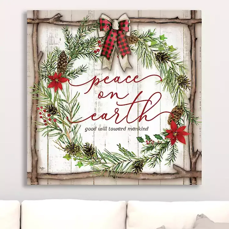 Christmas Art & Wall Decor>Kirklands Home Peace On Earth Wreath Canvas Art Print