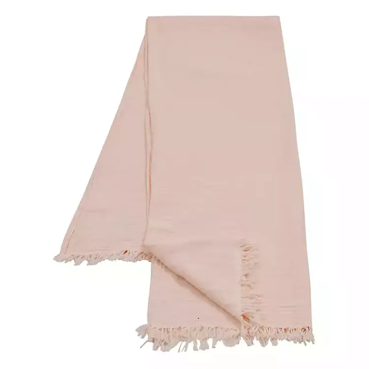 Blankets & Throws>Kirklands Home Peach Crinkled Cotton Fringe Throw Pink