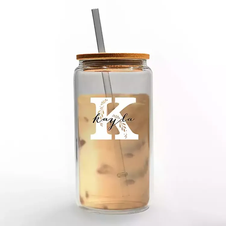 Kirklands Home Personalized Monogram K Floral Glass Cup Clearance