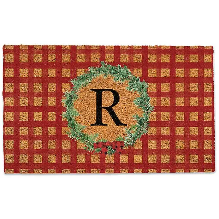 Monogram Seasonal Decor>Kirklands Home Personalized Plaid Christmas Monogram Doormat Red