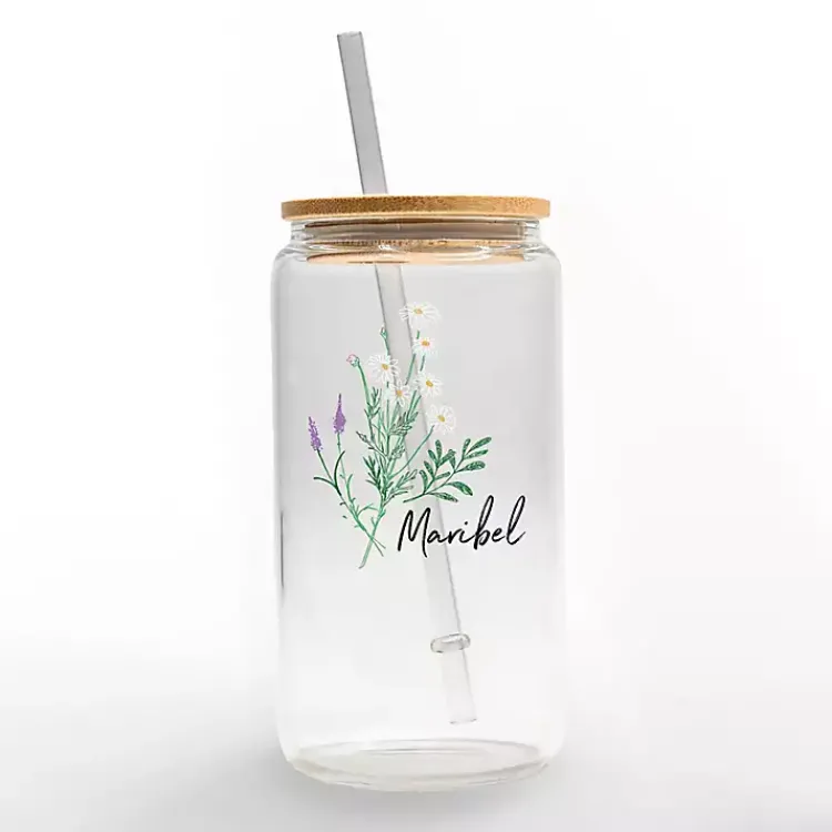Kirklands Home Personalized Wildflower Floral Glass Cup New