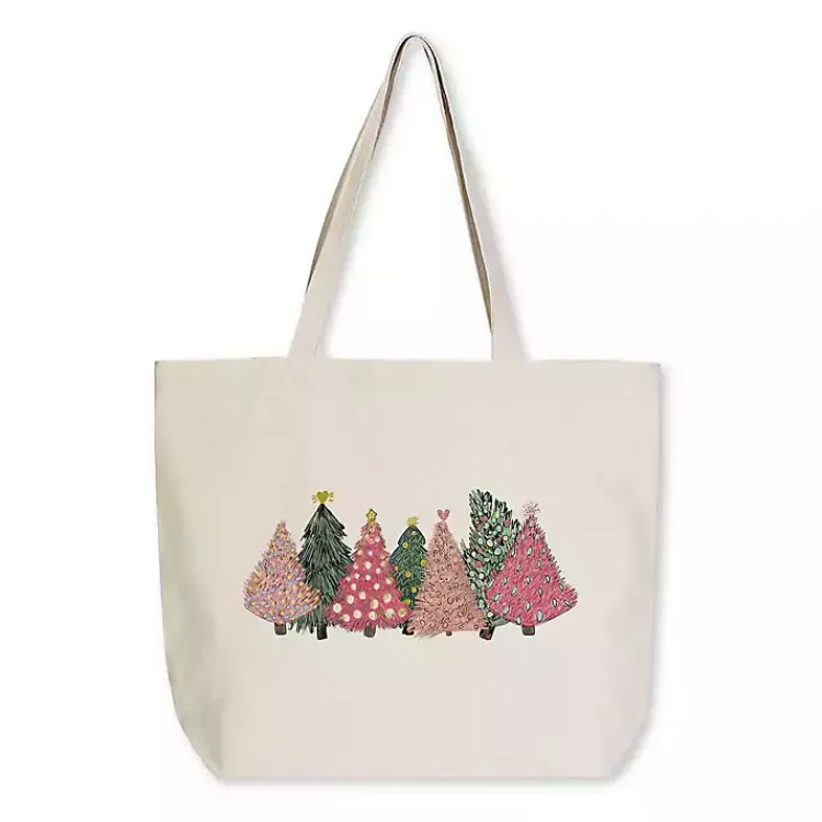 Christmas Decorations>Kirklands Home Pink Christmas Trees Canvas Tote Bag