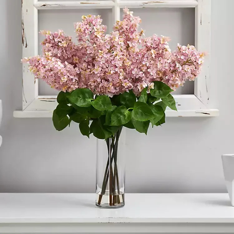 Arrangements & Greenery>Kirklands Home Lilac Arrangement in Glass Vase Pink