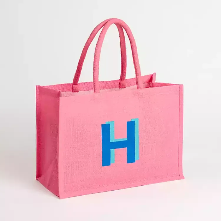 Monogram Seasonal Decor>Kirklands Home Monogram H Jute Tote Bag Pink
