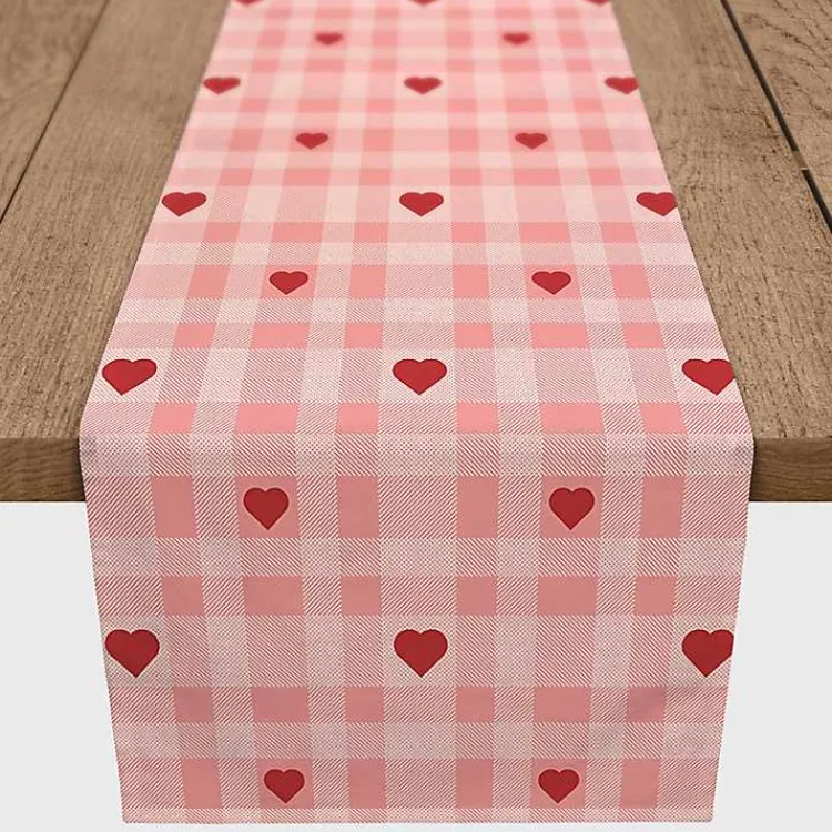 Kirklands Home Pink Plaid Hearts Table Runner, 72 in. Hot