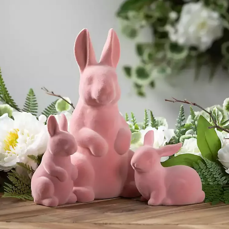 Easter Decorations>Kirklands Home Velveteen Ceramic Bunnies, Set of 2 Pink