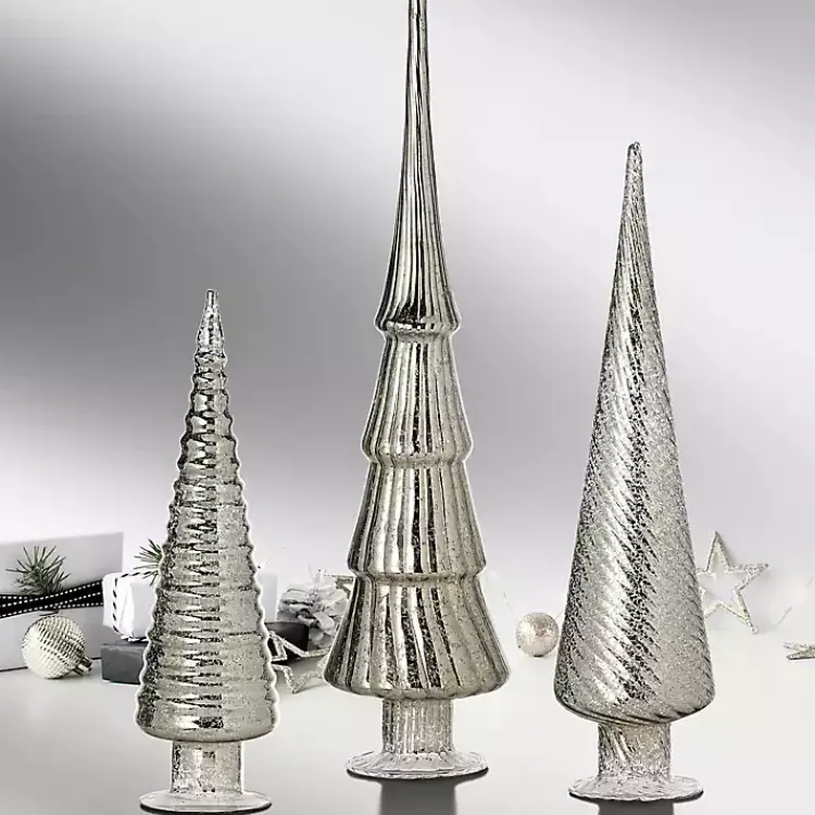 Christmas Decorations>Kirklands Home Platinum Mercury Glass Christmas Trees, Set of 3 Silver