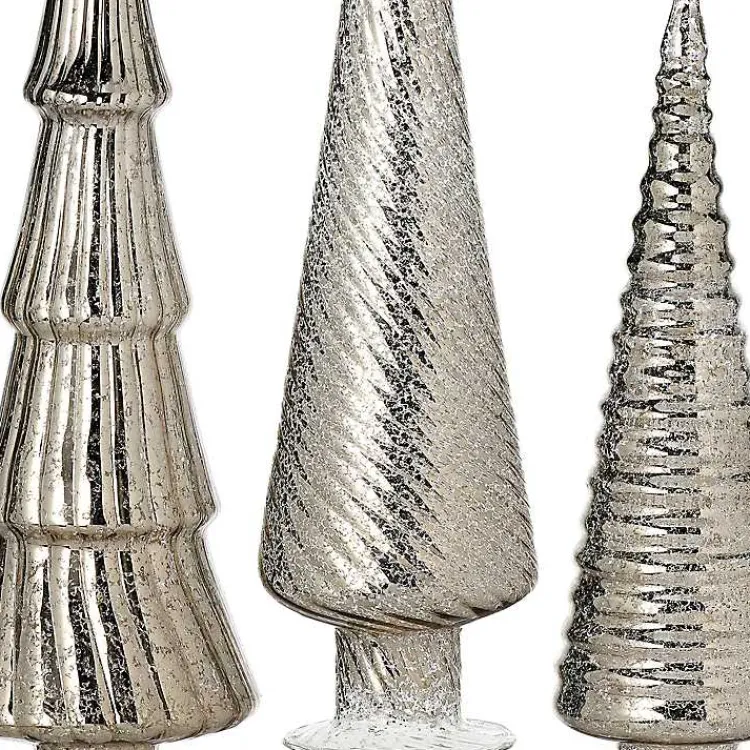 Christmas Decorations>Kirklands Home Platinum Mercury Glass Christmas Trees, Set of 3 Silver