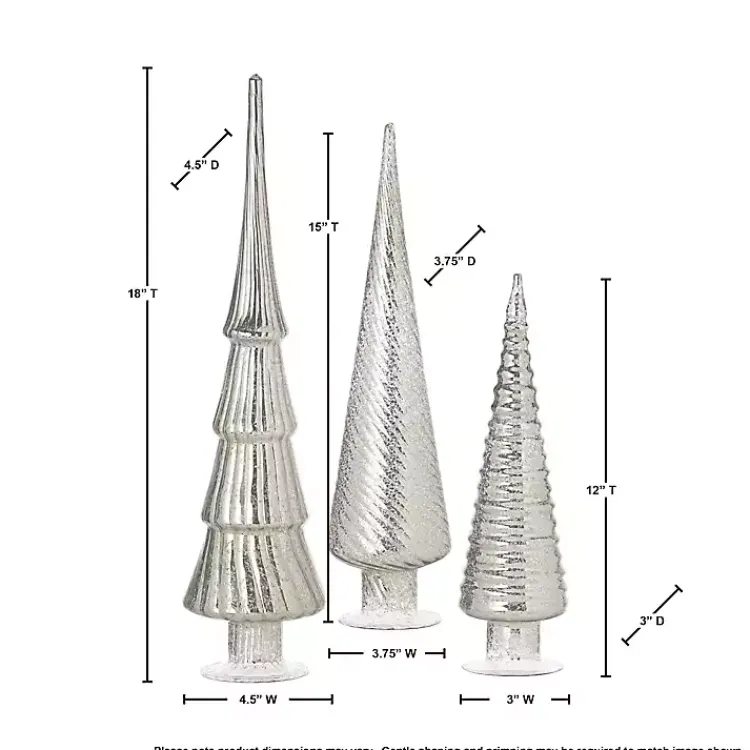 Christmas Decorations>Kirklands Home Platinum Mercury Glass Christmas Trees, Set of 3 Silver