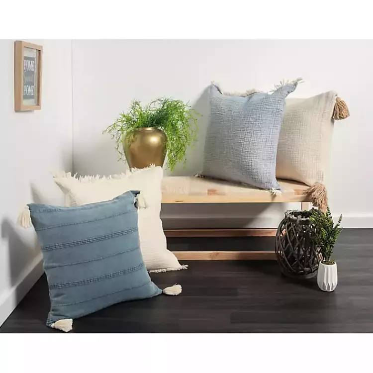 Pillows>Kirklands Home Powder Gauze Organic Fringe Throw Pillow Blue