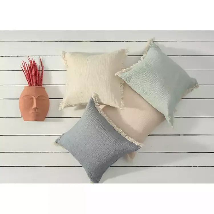 Pillows>Kirklands Home Powder Gauze Organic Fringe Throw Pillow Blue