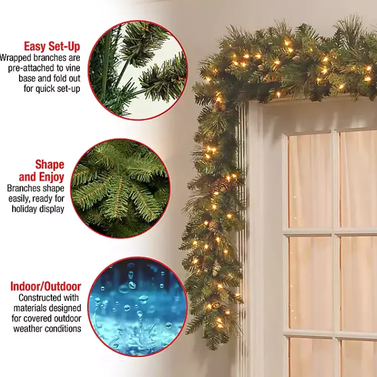 Christmas Arrangements & Garland>Kirklands Home Pre-Lit Carolina Pine Christmas Garland, 9 ft.