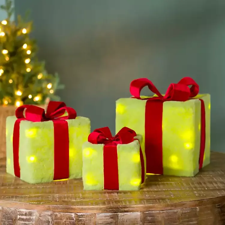 Outdoor Christmas Decorations>Kirklands Home Pre-Lit Green Whimsical Christmas Gift Box, 8 in.
