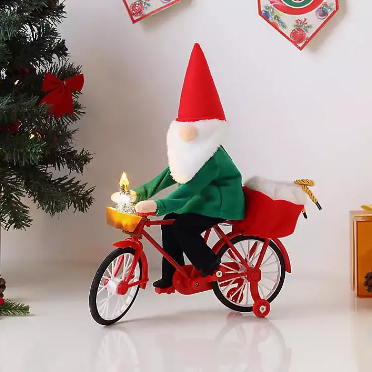 Christmas Decorations>Kirklands Home Pre-Lit Moving Christmas Gnome Bicycle Figurine