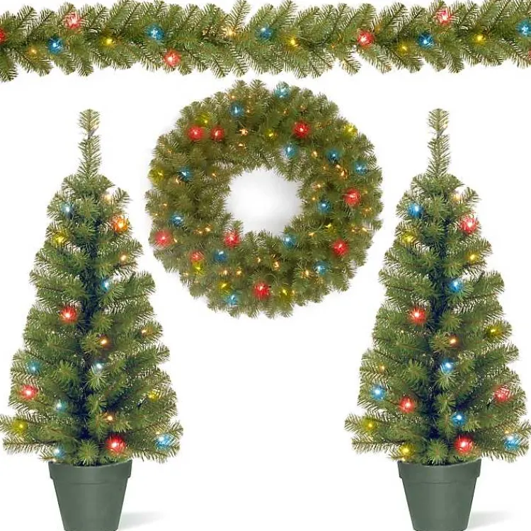 Christmas Arrangements & Garland>Kirklands Home Pre-Lit Multicolor 4-pc. Christmas ery Set Green