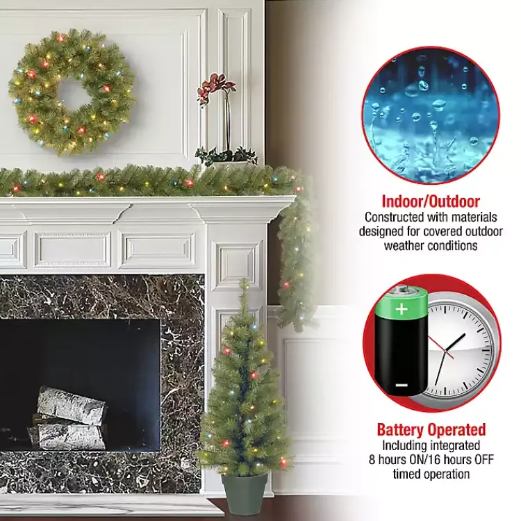 Christmas Arrangements & Garland>Kirklands Home Pre-Lit Multicolor 4-pc. Christmas ery Set Green