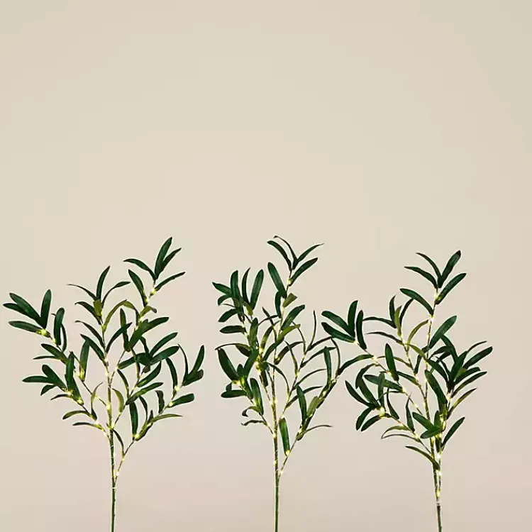 Stems & Bouquets>Kirklands Home Pre-Lit Olive Branch 3-pc. Bouquet Green