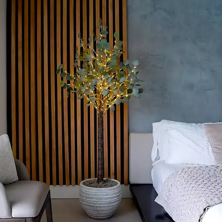 Trees & Topiaries>Kirklands Home Pre-Lit Warm LED Eucalyptus Plant, 5 ft.