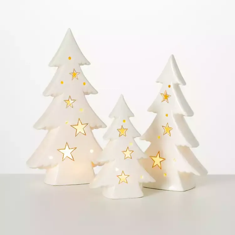 Christmas Decorations>Kirklands Home Pre-Lit Porcelain Tree Statues, Set of 3 White