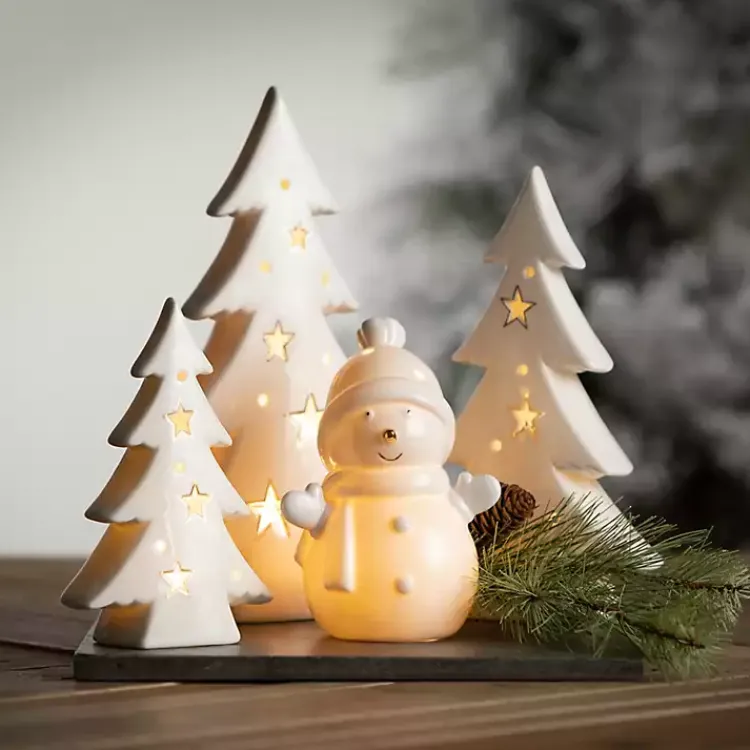 Christmas Decorations>Kirklands Home Pre-Lit Porcelain Tree Statues, Set of 3 White