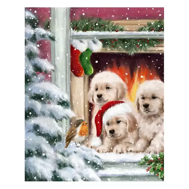 Christmas Art & Wall Decor>Kirklands Home Puppies at Christmas Window Canvas Art Print