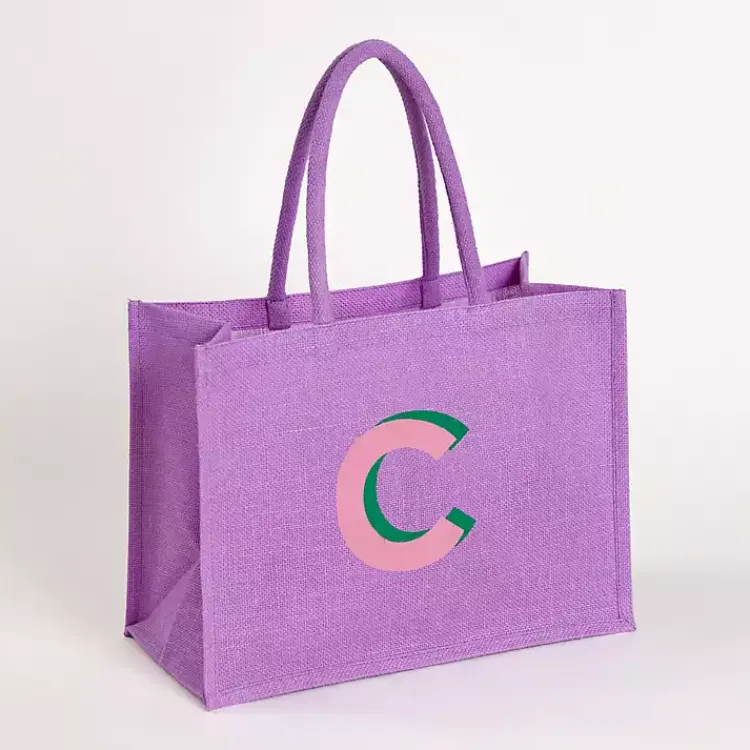Monogram Seasonal Decor>Kirklands Home Monogram C Jute Tote Bag Purple