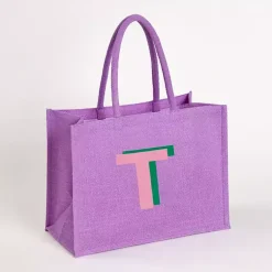 Monogram Seasonal Decor>Kirklands Home Monogram T Jute Tote Bag Purple