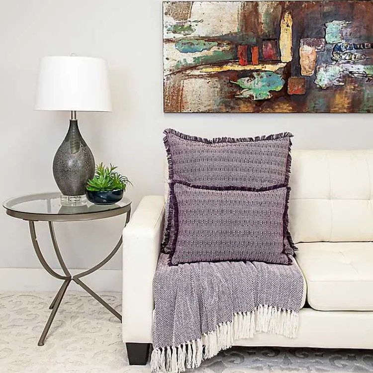 Pillows>Kirklands Home Woven Stripes Fringe Lumbar Pillow Purple