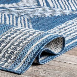 Kirklands Home Raina Blue Tribal Zig Zag Outdoor Rug, 5x8 New