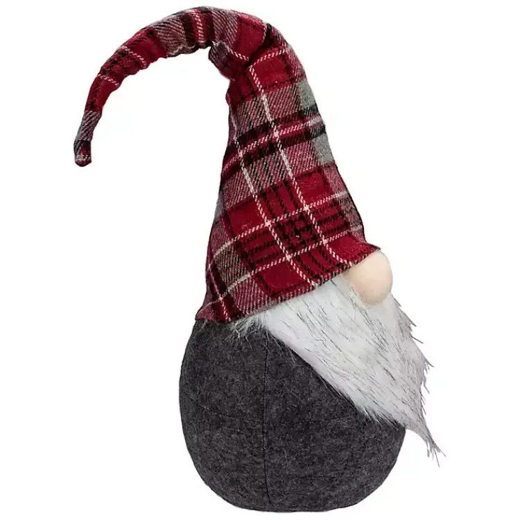 Christmas Decorations>Kirklands Home Red and Gray Plaid Hat Sitting Christmas Gnome