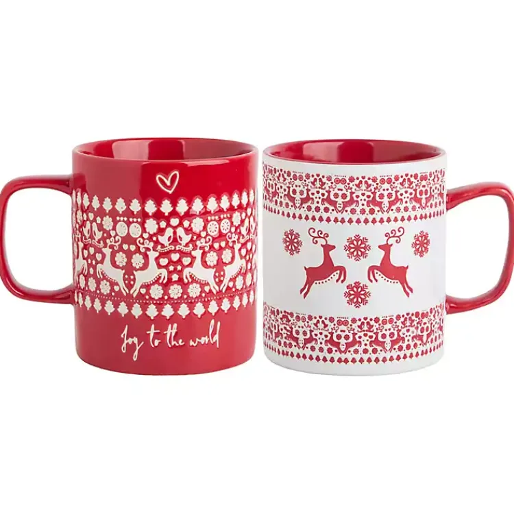 Christmas Dining & Entertaining>Kirklands Home Red and White Reindeer Sweater Mugs, Set of 2