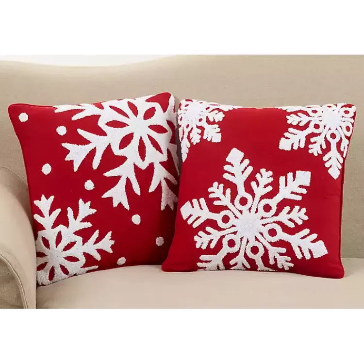 Pillows>Kirklands Home Red Back White Snowy Snowflake Christmas Pillow