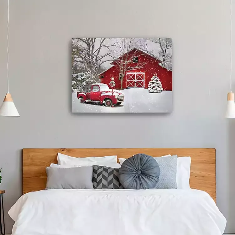 Christmas Art & Wall Decor>Kirklands Home Red Barn in Winter Canvas Art Print, 30x40