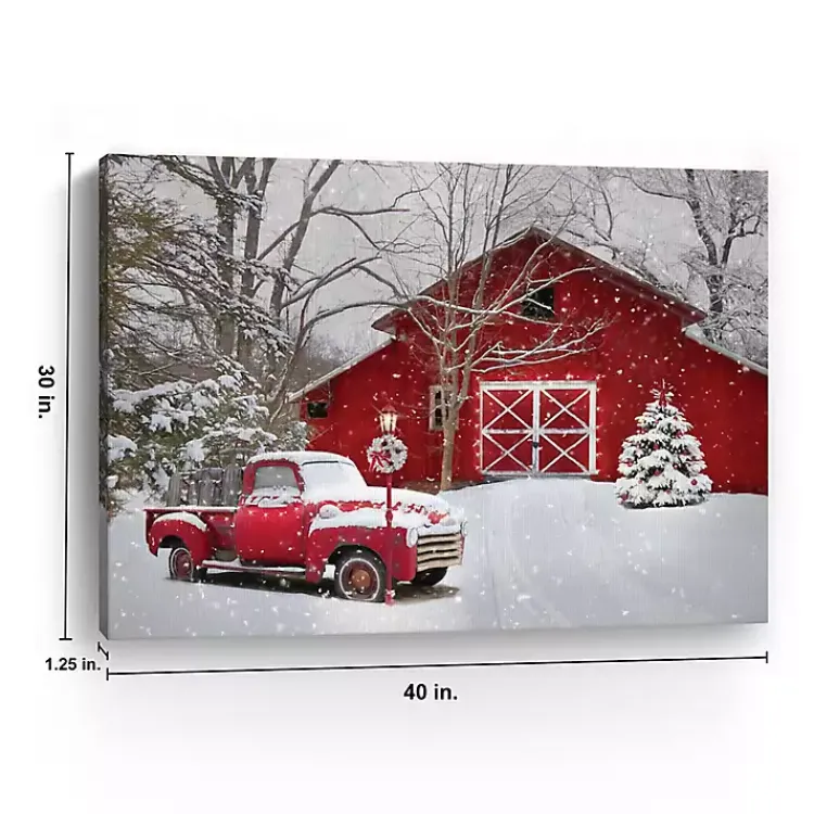 Christmas Art & Wall Decor>Kirklands Home Red Barn in Winter Canvas Art Print, 30x40