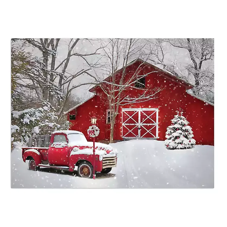 Christmas Art & Wall Decor>Kirklands Home Red Barn Red Truck Canvas Art Print