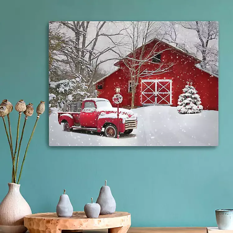 Christmas Art & Wall Decor>Kirklands Home Red Barn Red Truck Canvas Art Print
