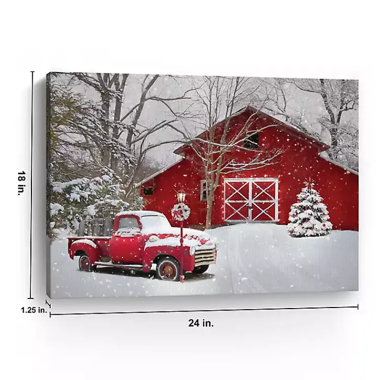 Christmas Art & Wall Decor>Kirklands Home Red Barn Red Truck Canvas Art Print