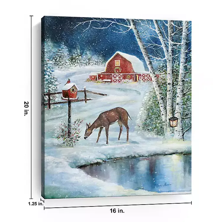 Christmas Art & Wall Decor>Kirklands Home Red Barn with Deer Canvas Art Print Multi