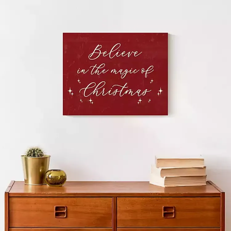 Christmas Art & Wall Decor>Kirklands Home Red Believe Magic of Christmas Canvas Wall Plaque