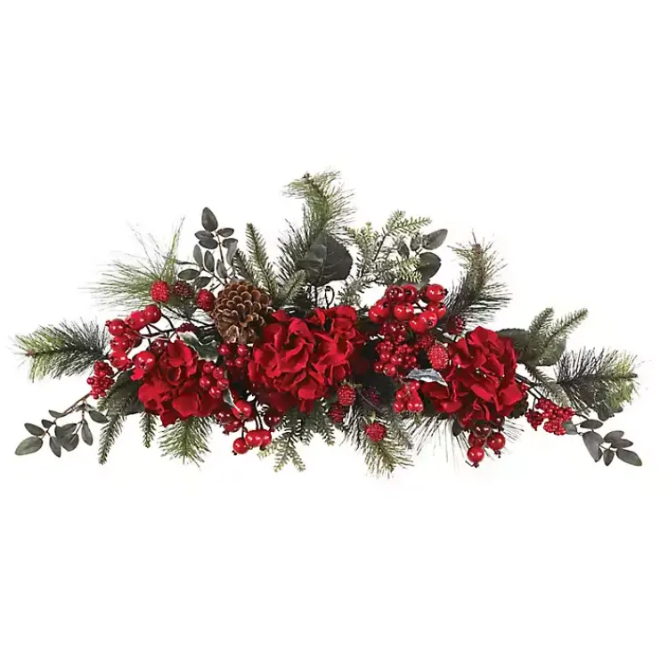 Christmas Wreaths>Kirklands Home Red Hydrangea and Pine Christmas Swag
