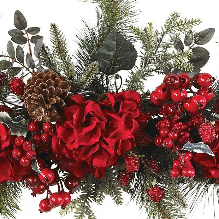 Christmas Wreaths>Kirklands Home Red Hydrangea and Pine Christmas Swag