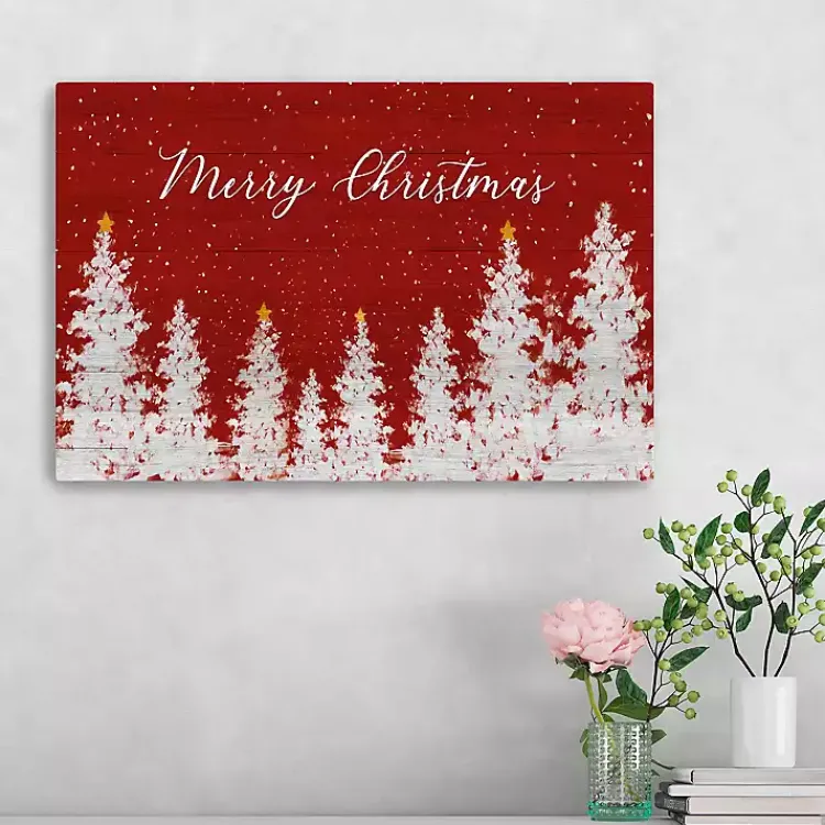 Christmas Art & Wall Decor>Kirklands Home Red Merry Christmas Forest Canvas Art Print, 16x24