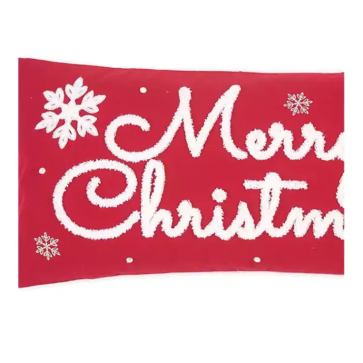 Christmas Pillows>Kirklands Home Red Merry Christmas Snowflakes Lumbar Pillow