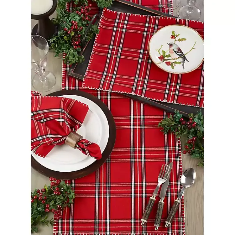 Christmas Dining & Entertaining>Kirklands Home Plaid Whipstitch Napkins, Set of 4 Red