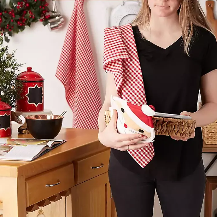 Christmas Dining & Entertaining>Kirklands Home Red Santa Gingham 3-pc. Dishtowel & Potholder Set
