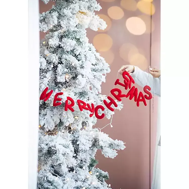 Christmas Art & Wall Decor>Kirklands Home Wool Merry Christmas Banner Red