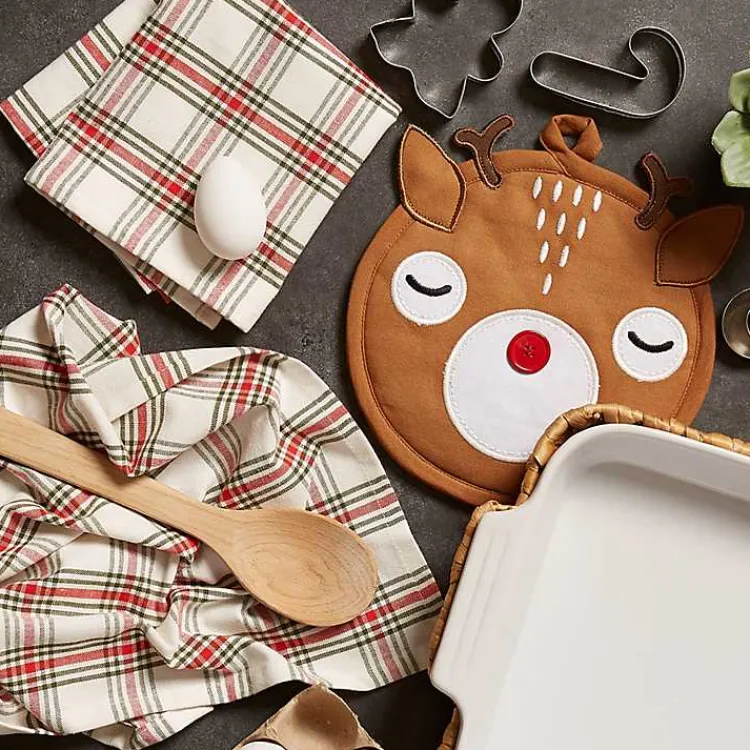 Christmas Dining & Entertaining>Kirklands Home Reindeer Plaid 3-pc. Dishtowel & Potholder Set